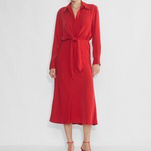 Aritzia Babaton Abbey tie waist Midi Dress in Flashing Red Fall Winter Spring